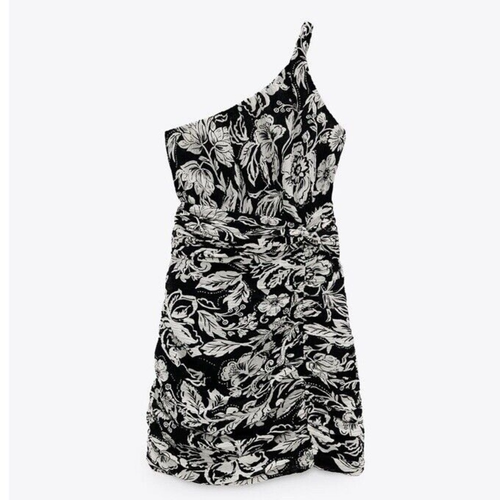 Zara printed one shoulder mini dress NWT